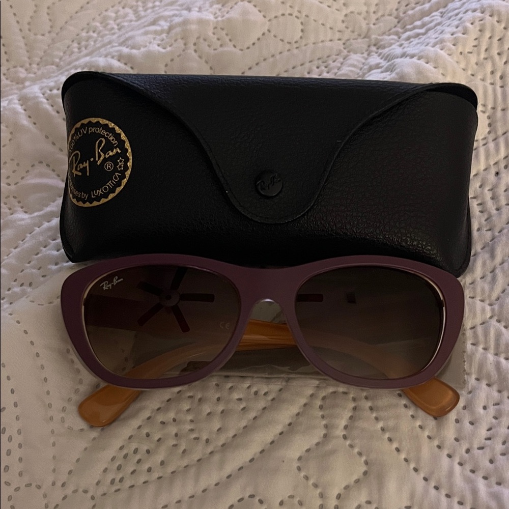 Ray-Ban Women's Purple Frame Sunglasses with Tan Temples